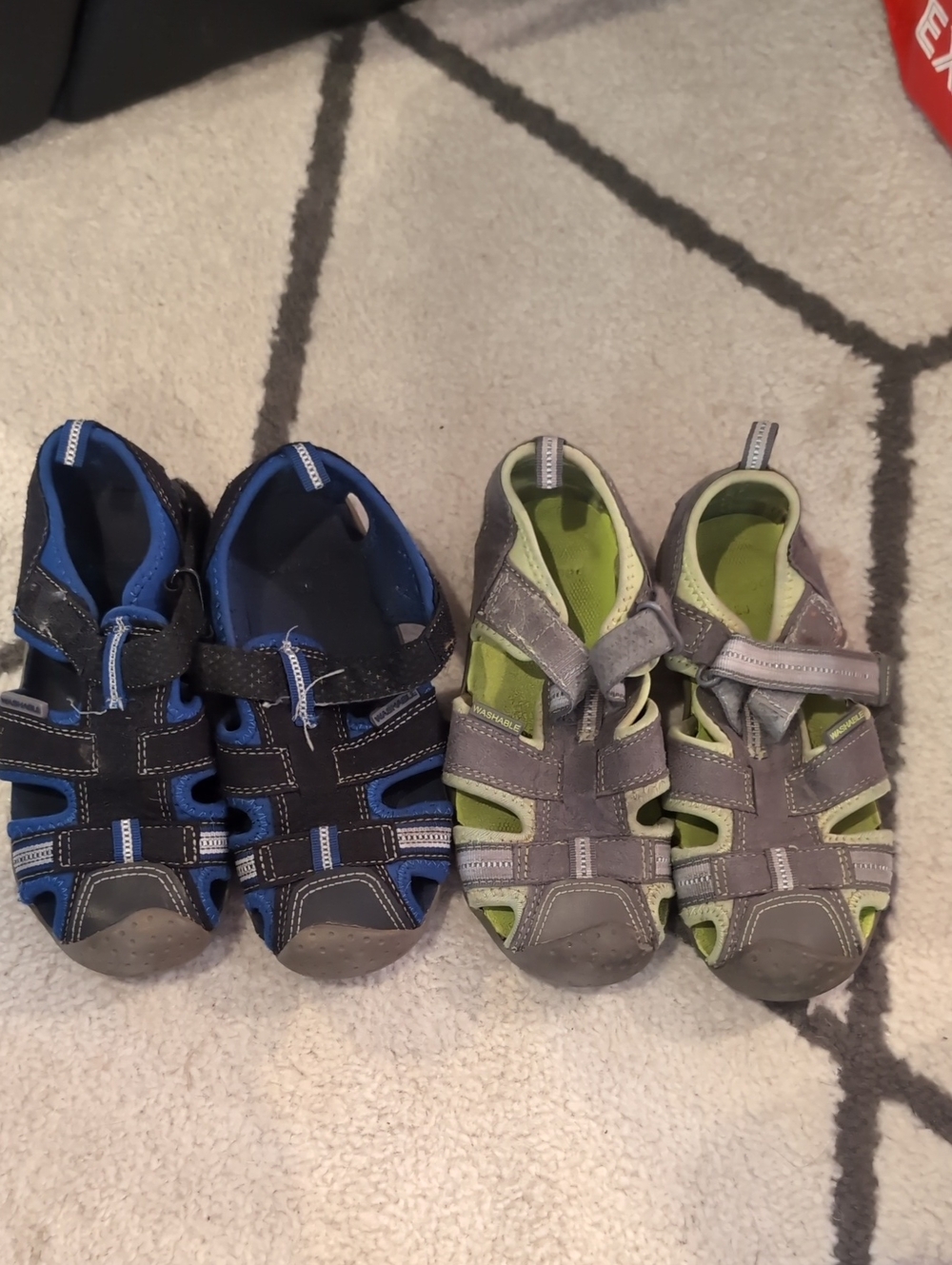 pediped Closed-Toe Kids Sandals in Blue and Gray-Green